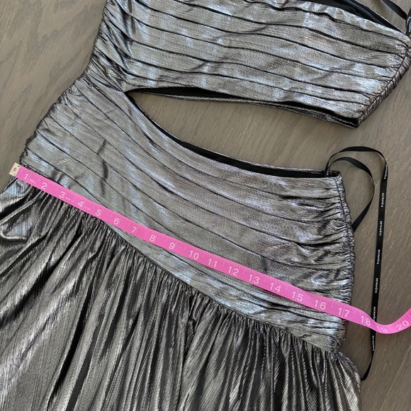Retrofete KENNA Gunmetal Silver Metallic Lame Maxi Dress Strapless Cut Out NWT - Picture 12 of 14
